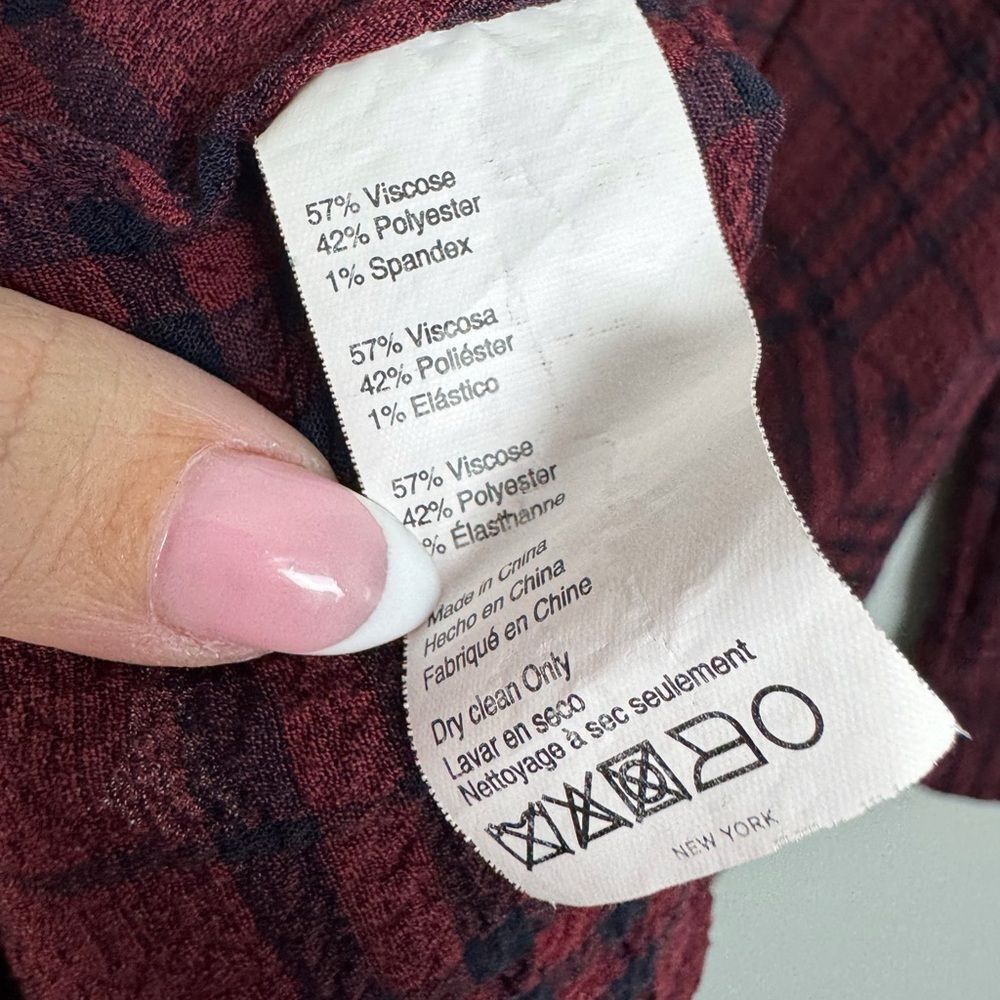 THAKOON COLLECTIVE | Plaid Burgundy & Navy Blue Crepe Shirt Dress Women’s Size 0 - Picture 12 of 14